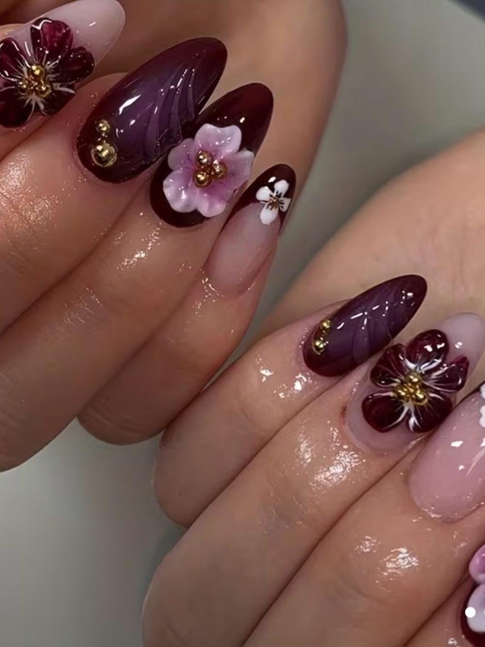 New purple Floral Press on Nails
